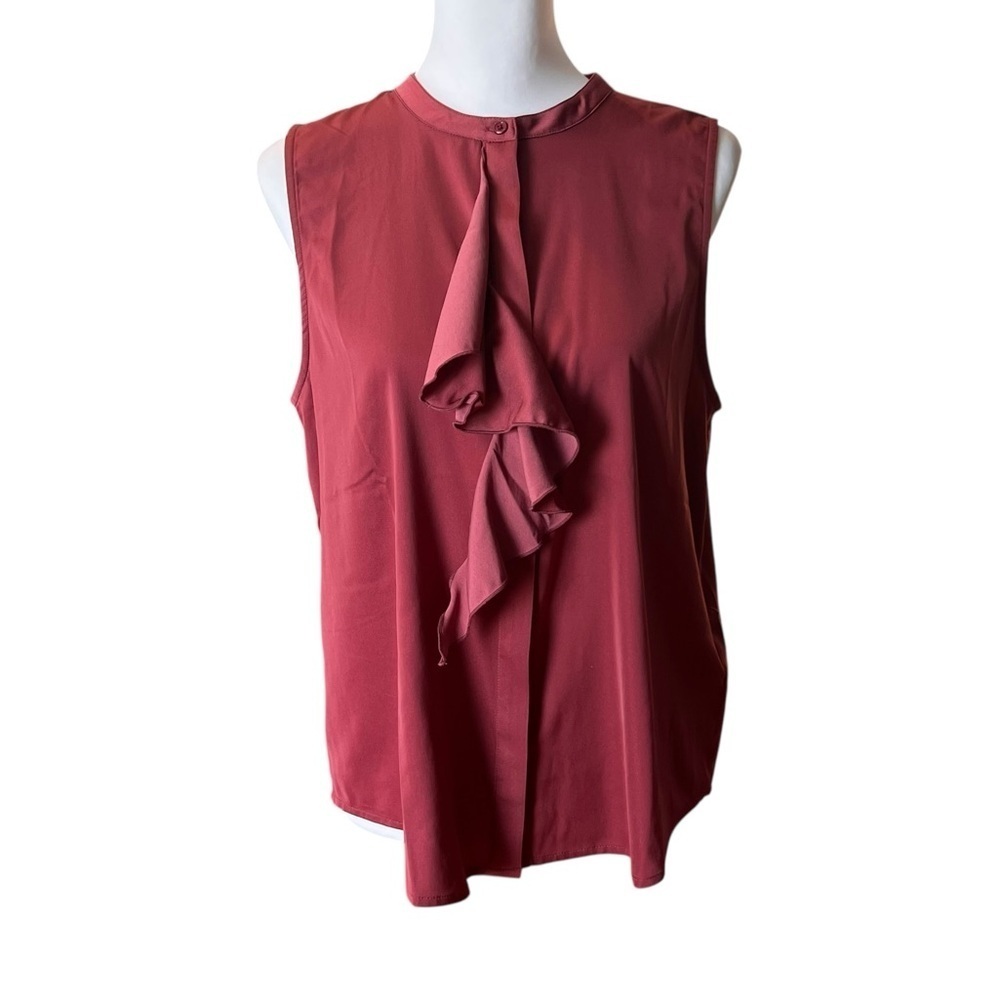 7 FOR ALL MANKIND Sleeveless Ruffle Front Blouse - Red/burgandy Size Medium New